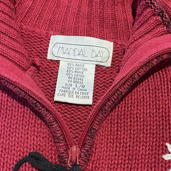 Mandal Bay Snowman Sweater Women’s Large Beaded Embroidered Snowman Mittens Zip - Picture 10 of 16